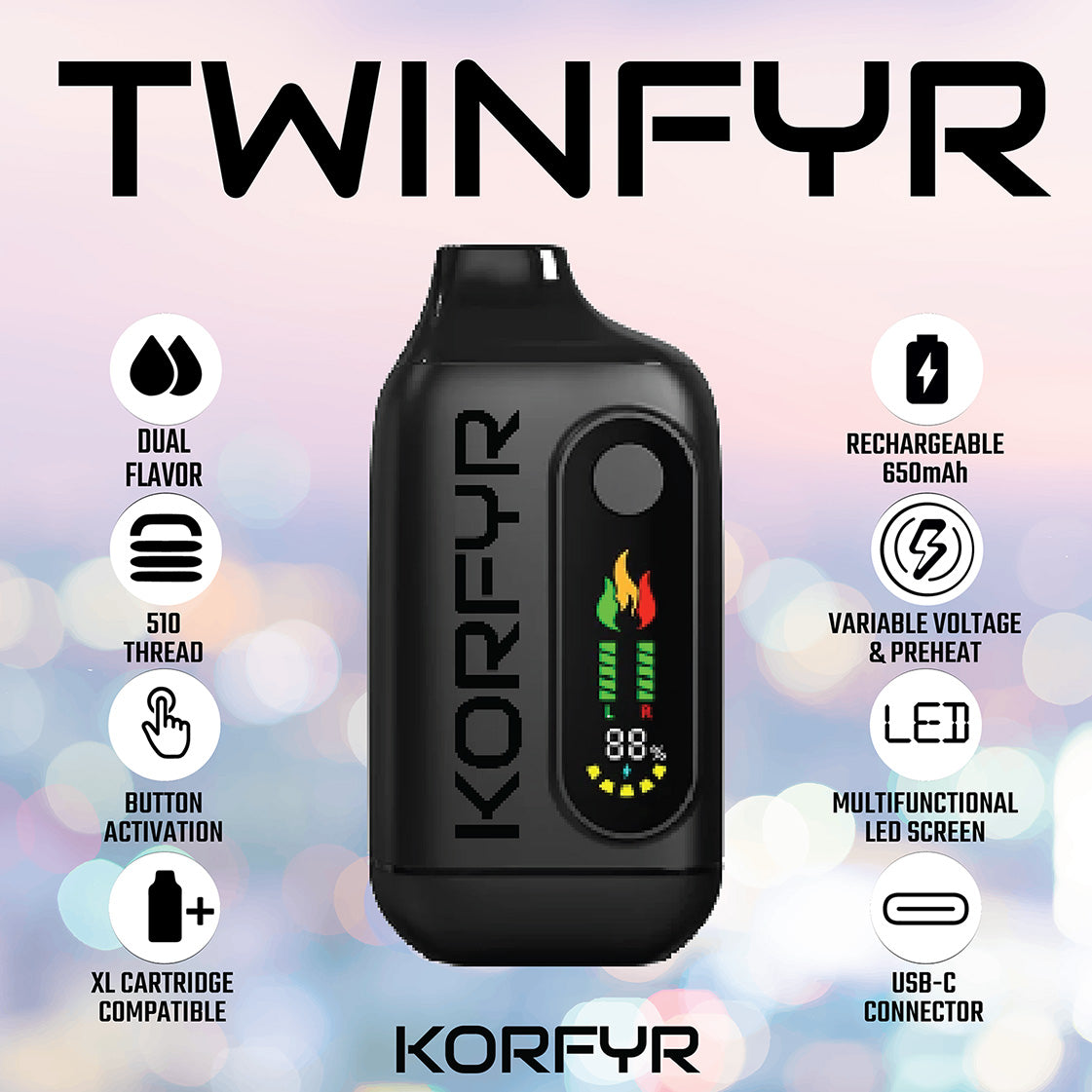 TWINFYR Dual-Flavor 510-Thread 650mAh Battery (Black)