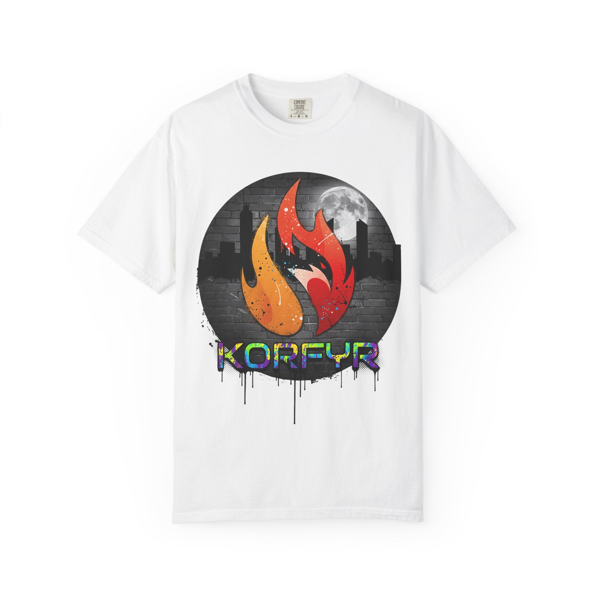KORFYR Flame Logo T‑Shirt — Urban Graffiti Fire Graphic Tee